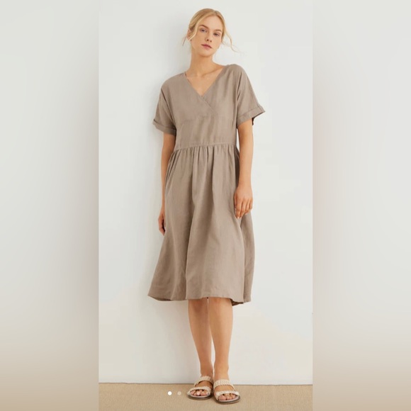 Grae Cove Luna 100% Linen V-Neck Summer Swing Dress | Midi Dress | size Large - Picture 2 of 9